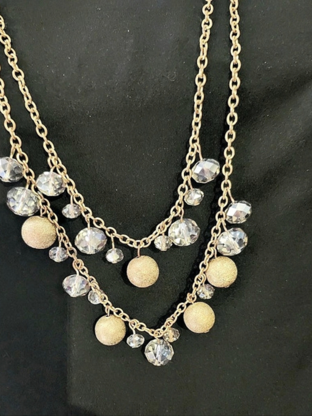 Layered Crystal Pendant Necklace in Gold & Clear